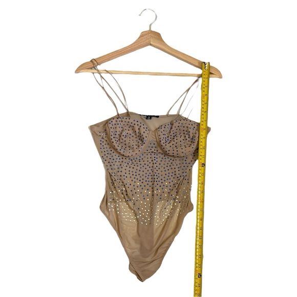 Haute Monde Rhinestone Thong Body Suite Womens Medium Nude Swiftie Festival Rave - Picture 9 of 16